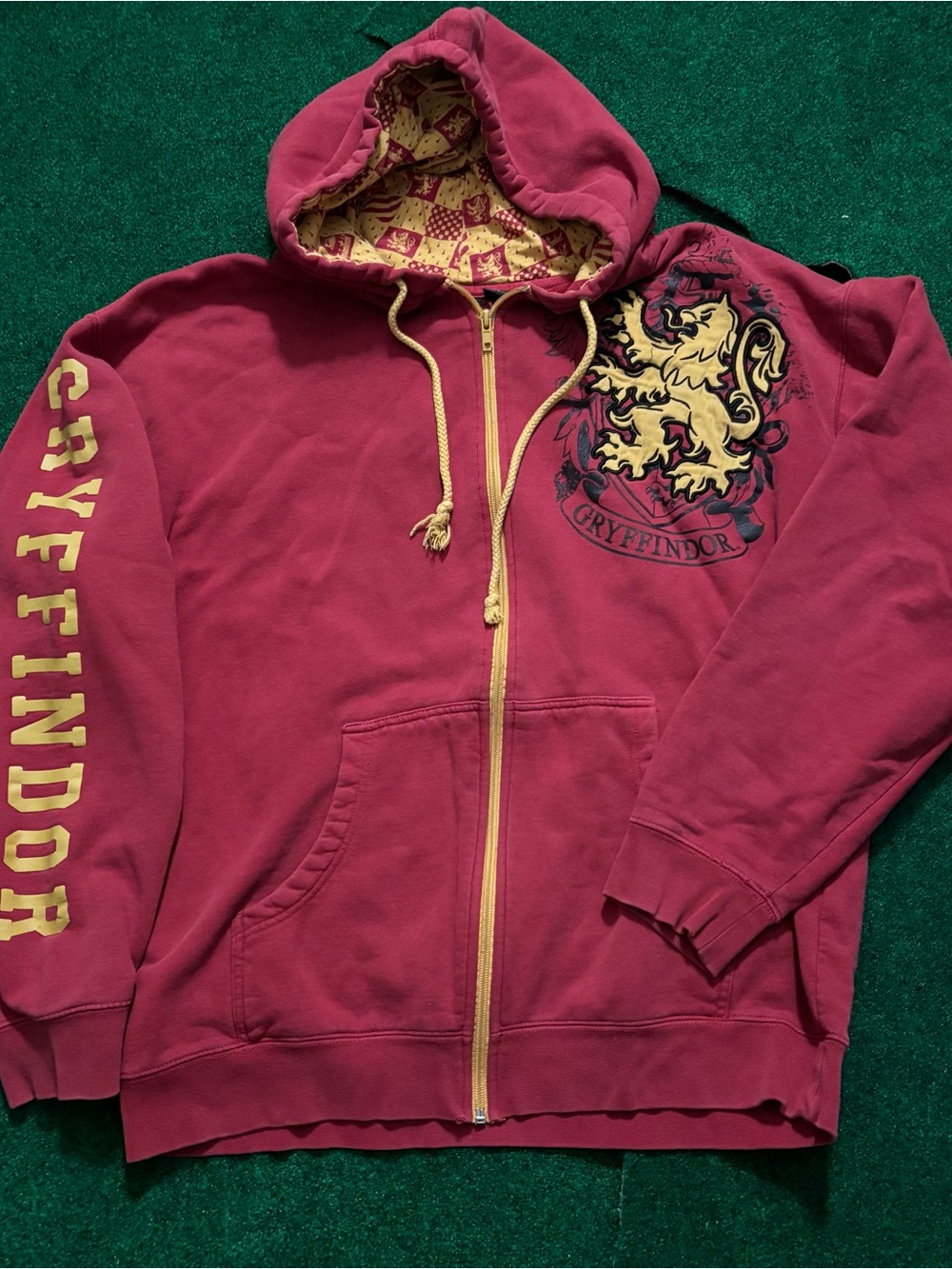 Harry Potter Y2K Zip Up Hoodie Griffindor Red Embroidered